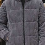 Padded corduroy jacket for men with quilted panels and high zip collar - view 2