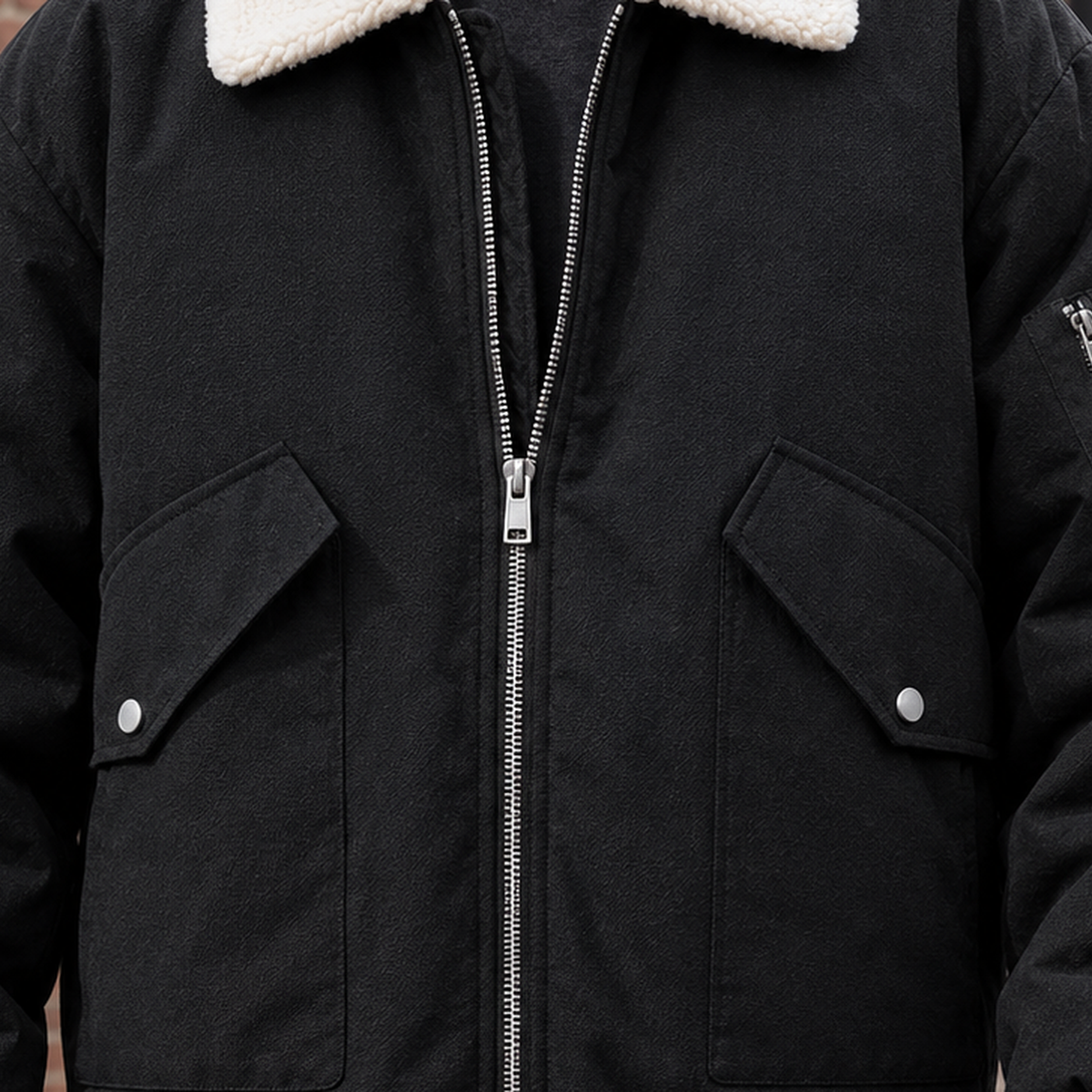 Sherpa collar utility jacket for men with snap flap pockets and sleeve zip pocket - view 2