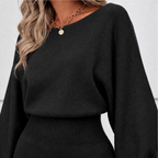 Balloon sleeve sweater top and matching pencil midi skirt worn on a city street - view 10