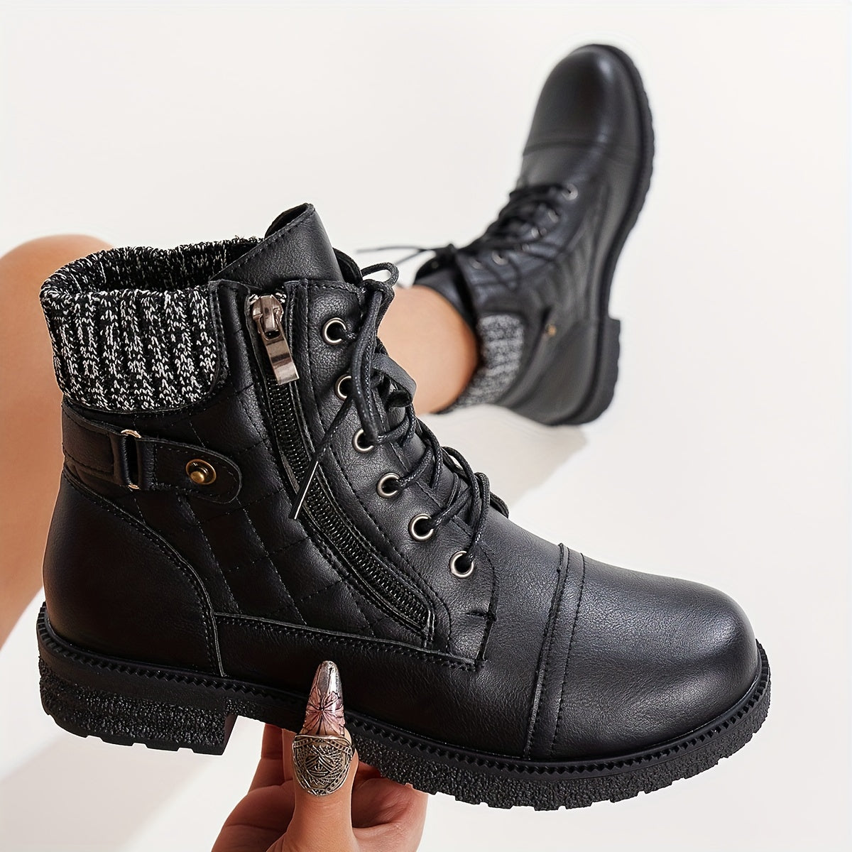 Odele | Embroidered Western Ankle Boots with Knit Collar