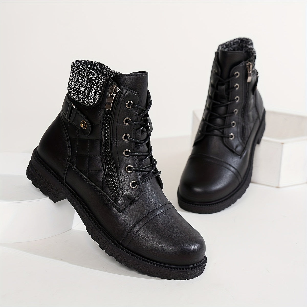 Odele | Embroidered Western Ankle Boots with Knit Collar