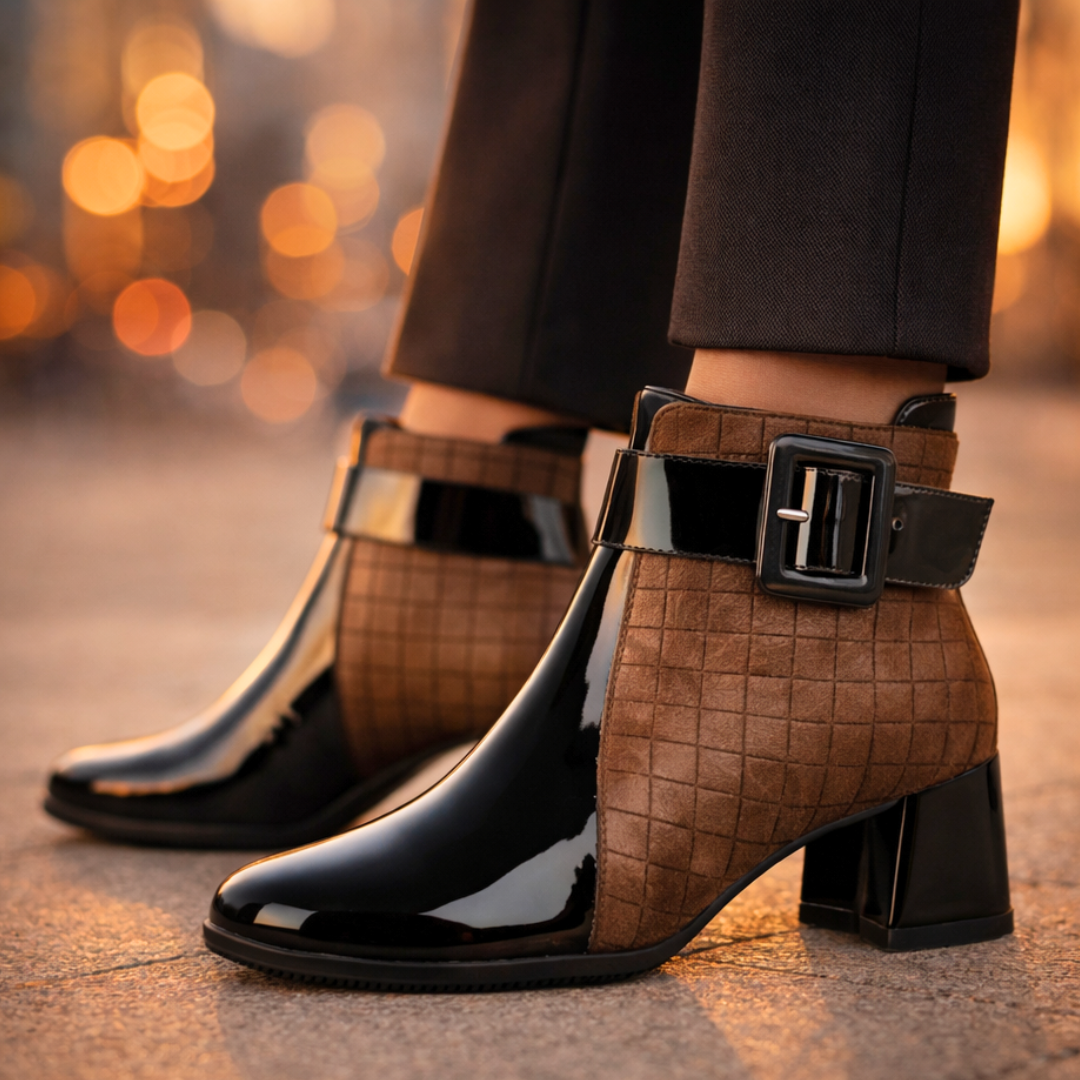 Odile quilted panel buckle ankle boots - front view