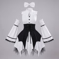 White and black gothic Halloween costume dress with lace-up corset waist, handkerchief hem and lace-trimmed detached bell sleeves - view 5