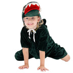 Kids green crocodile Halloween costume with open-jaw hat and spiked tail - view 2