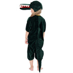 Kids green crocodile Halloween costume with open-jaw hat and spiked tail - view 3