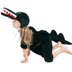 Kids green crocodile Halloween costume with open-jaw hat and spiked tail - view 4