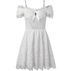 Gothic off-the-shoulder lace-trimmed dress with spiderweb mesh bodice and flared skirt - view 5