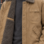 Men's button up jacket with sherpa collar and canvas-look shell - view 2