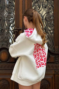 Zip-up graphic hoodie with lip print hood lining and kiss print panel on the back
