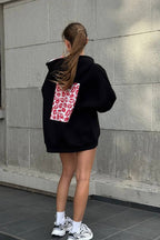 Zip-up graphic hoodie with lip print hood lining and kiss print panel on the back - view 6