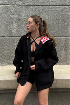 Zip-up graphic hoodie with lip print hood lining and kiss print panel on the back - view 7
