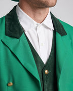 Men's green leprechaun Halloween costume with tailcoat, vest, breeches and buckle top hat - view 2
