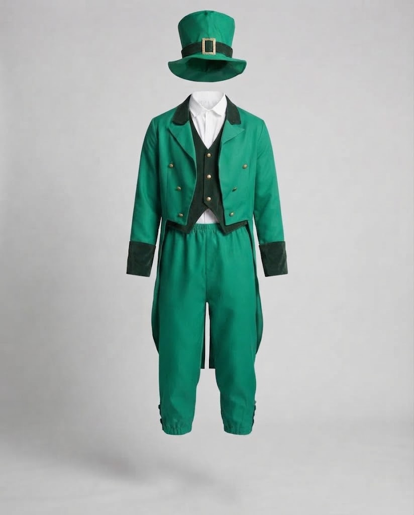 Men's green leprechaun Halloween costume with tailcoat, vest, breeches and buckle top hat - view 4