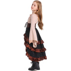 Girls pirate costume with bell-sleeve blouse, lace-up corset-style belt and ruffled high-low skirt - view 3
