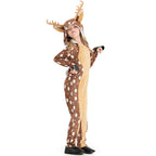 Girls plush deer Halloween costume jumpsuit with antler hood - view 3