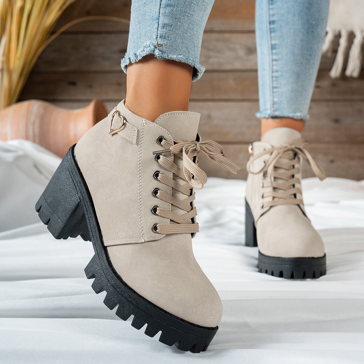 Piper Lace-Up Ankle Boots with Block Heel - view 3