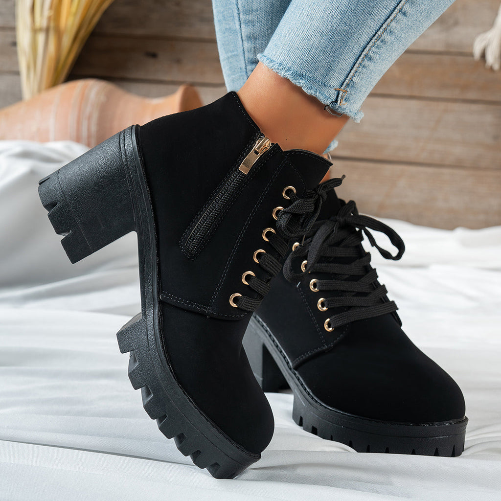 Piper Lace-Up Ankle Boots with Block Heel - view 5