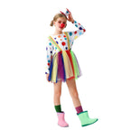 Girls clown Halloween costume with polka dot long sleeve top, rainbow tulle skirt, suspenders and mini top hat - view 2