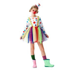 Girls clown Halloween costume with polka dot long sleeve top, rainbow tulle skirt, suspenders and mini top hat - view 3
