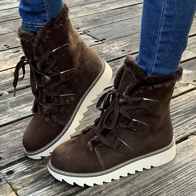 Poppy | Platform Mid Calf Boots with Fuzzy Collar