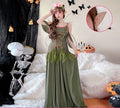 Women's green fairy Halloween costume with lace-up bodice, wings and flower headband