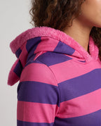 Women's pink and purple striped hooded cat costume dress with ears and tail - view 2