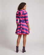 Women's pink and purple striped hooded cat costume dress with ears and tail - view 3