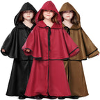 Kids hooded wizard robe costume with layered capelet and black trim - view 2