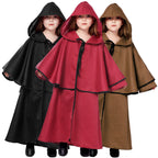 Kids hooded wizard robe costume with layered capelet and black trim - view 3