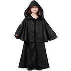 Kids hooded wizard robe costume with layered capelet and black trim - view 4