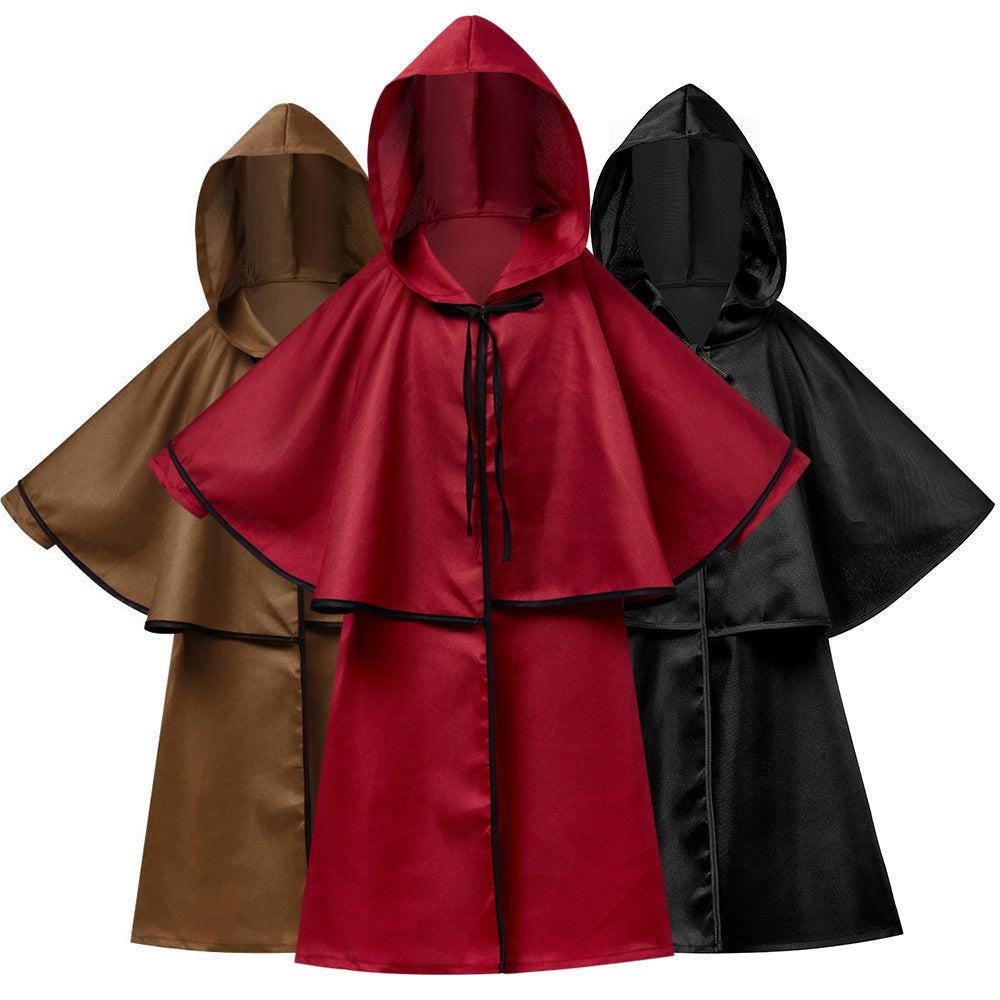 Kids hooded wizard robe costume with layered capelet and black trim - view 5