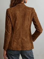 Women's brown suede jacket in a tailored blazer cut with notch lapels and topstitched patch pockets - view 2
