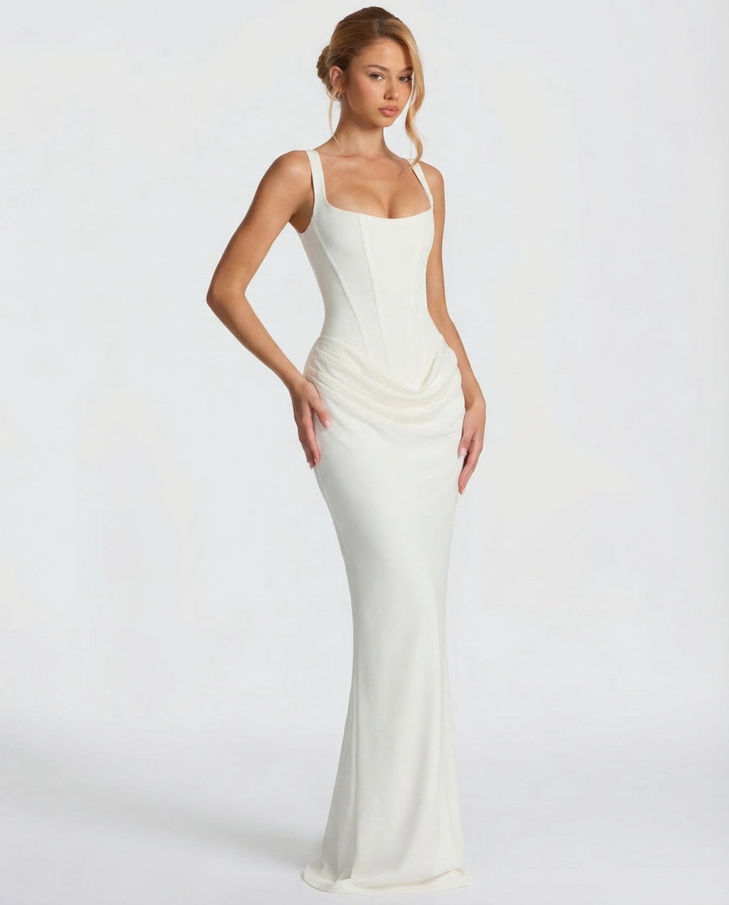 Draped corset maxi dress with wide straps and lace-up back - view 10
