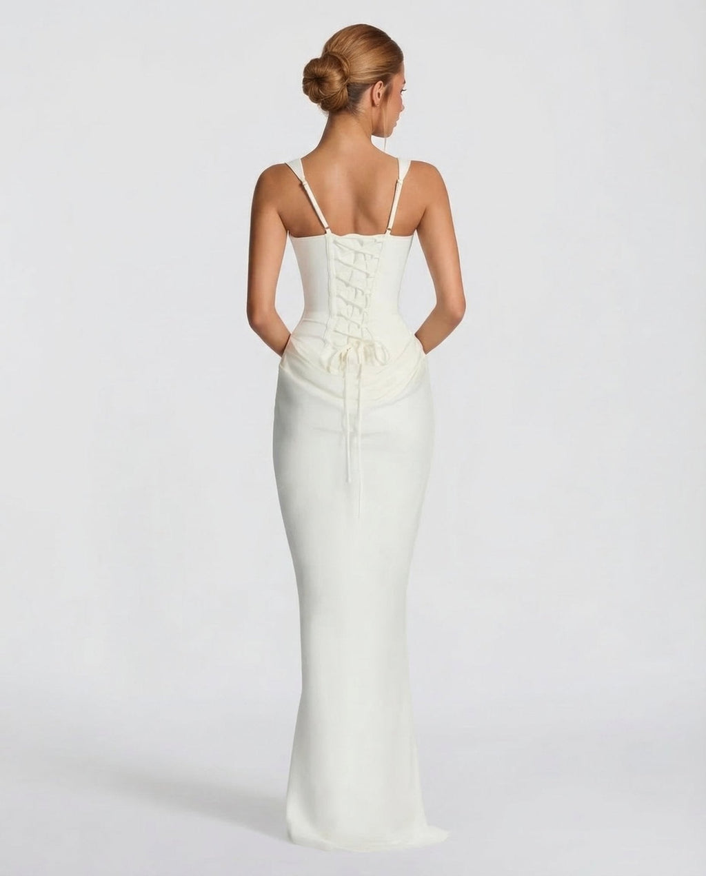 Draped corset maxi dress with wide straps and lace-up back - view 12