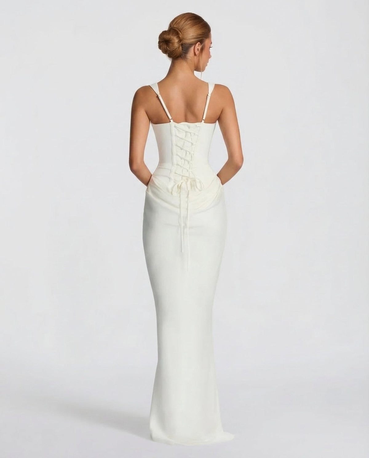 Draped corset maxi dress with wide straps and lace-up back - view 12