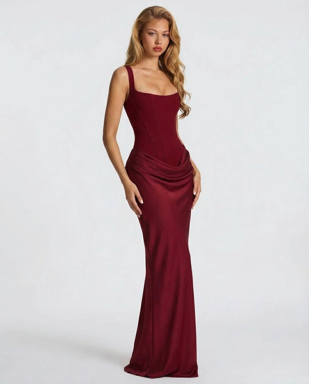 Draped corset maxi dress with wide straps and lace-up back - view 14