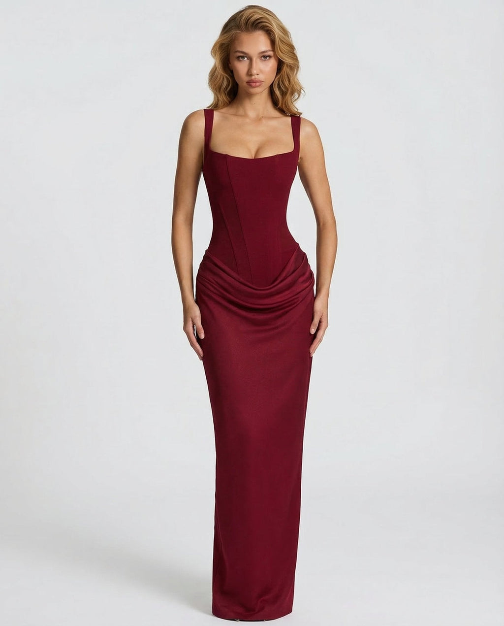 Draped corset maxi dress with wide straps and lace-up back - view 15