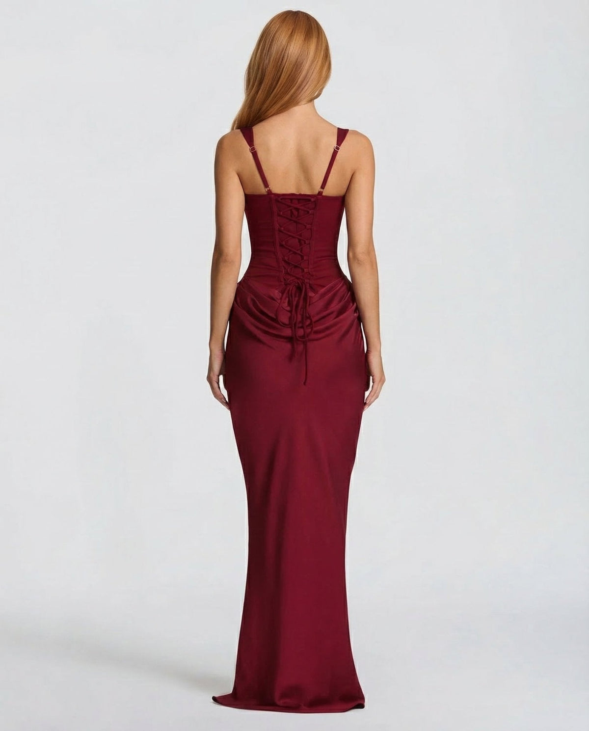 Draped corset maxi dress with wide straps and lace-up back - view 16