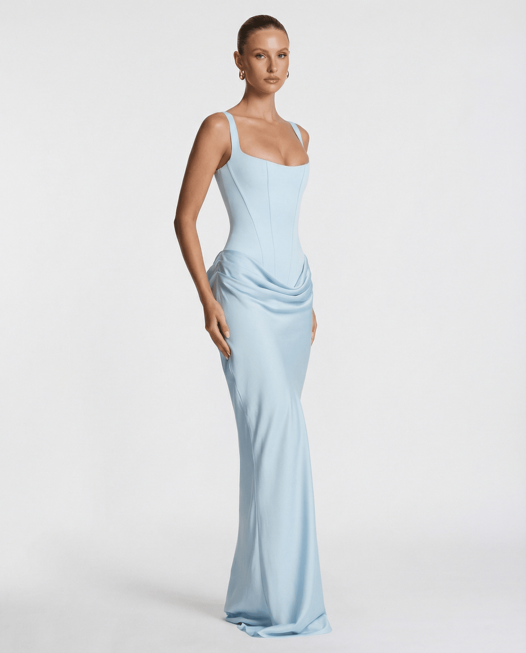 Draped corset maxi dress with wide straps and lace-up back - view 18