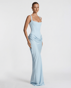 Draped corset maxi dress with wide straps and lace-up back - view 18