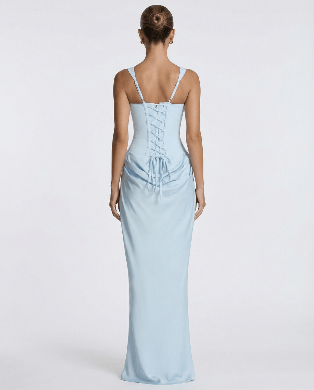 Draped corset maxi dress with wide straps and lace-up back - view 19