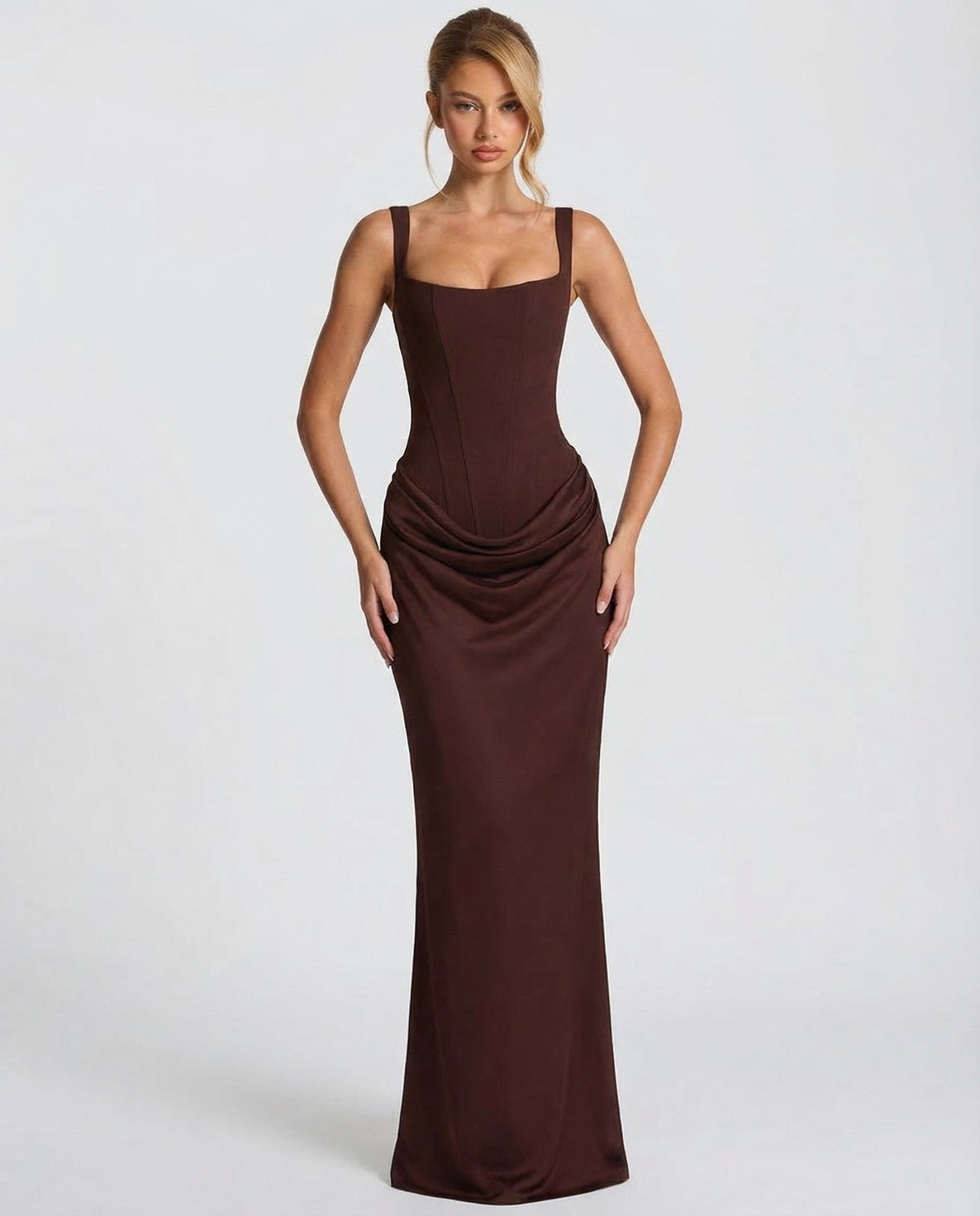 Draped corset maxi dress with wide straps and lace-up back - view 2