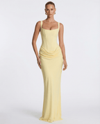 Draped corset maxi dress with wide straps and lace-up back - view 21