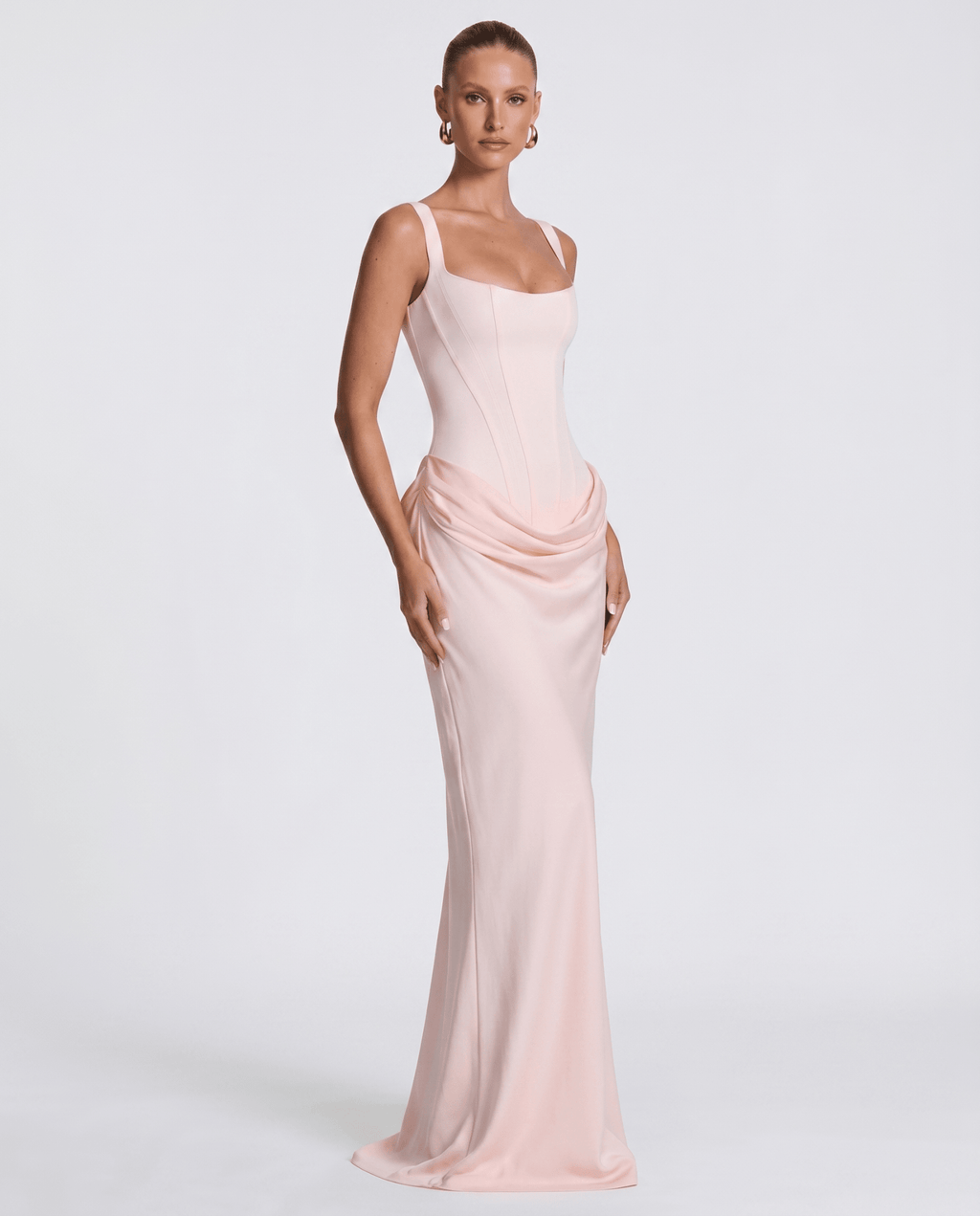 Draped corset maxi dress with wide straps and lace-up back - view 24