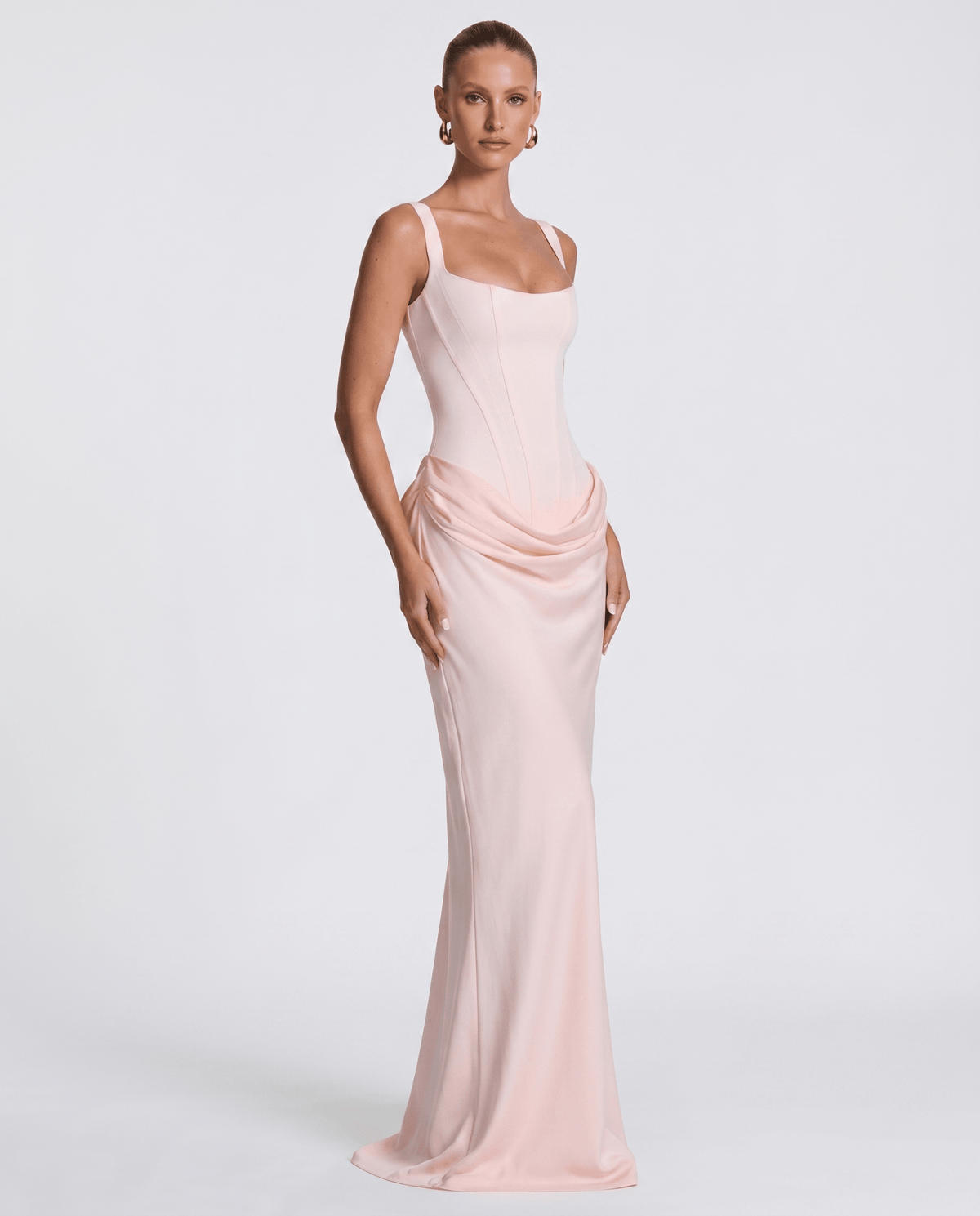 Draped corset maxi dress with wide straps and lace-up back - view 24