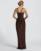 Draped corset maxi dress with wide straps and lace-up back - view 4