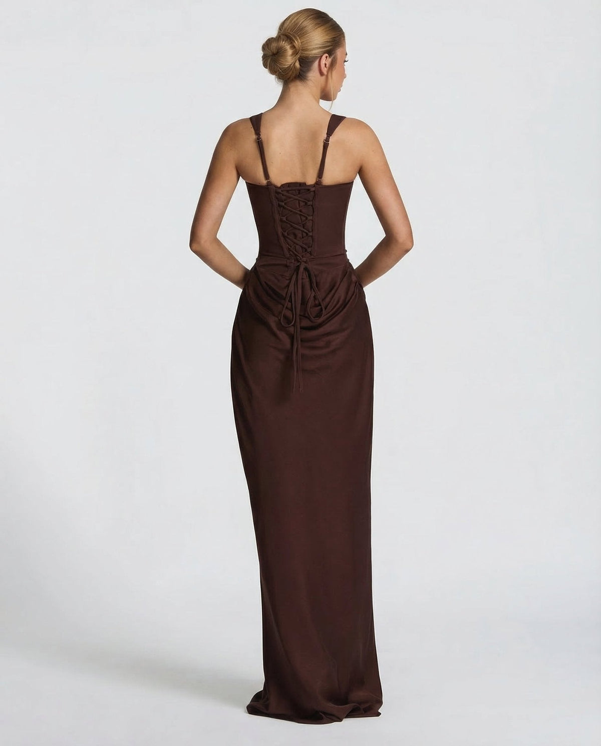 Draped corset maxi dress with wide straps and lace-up back - view 4
