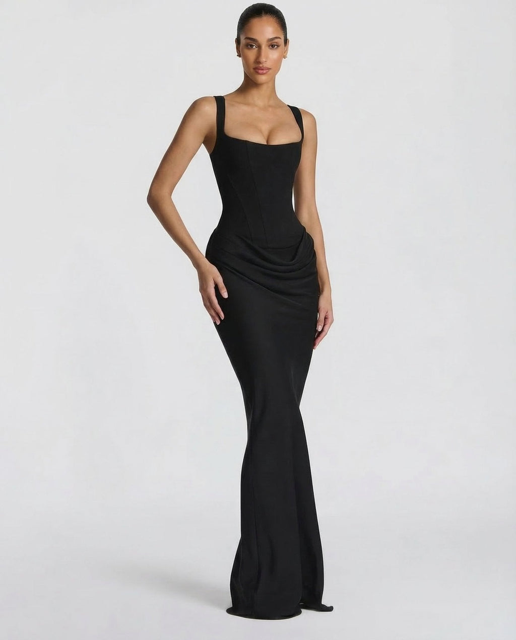 Draped corset maxi dress with wide straps and lace-up back - view 5
