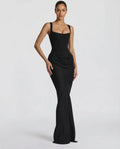 Draped corset maxi dress with wide straps and lace-up back - view 5