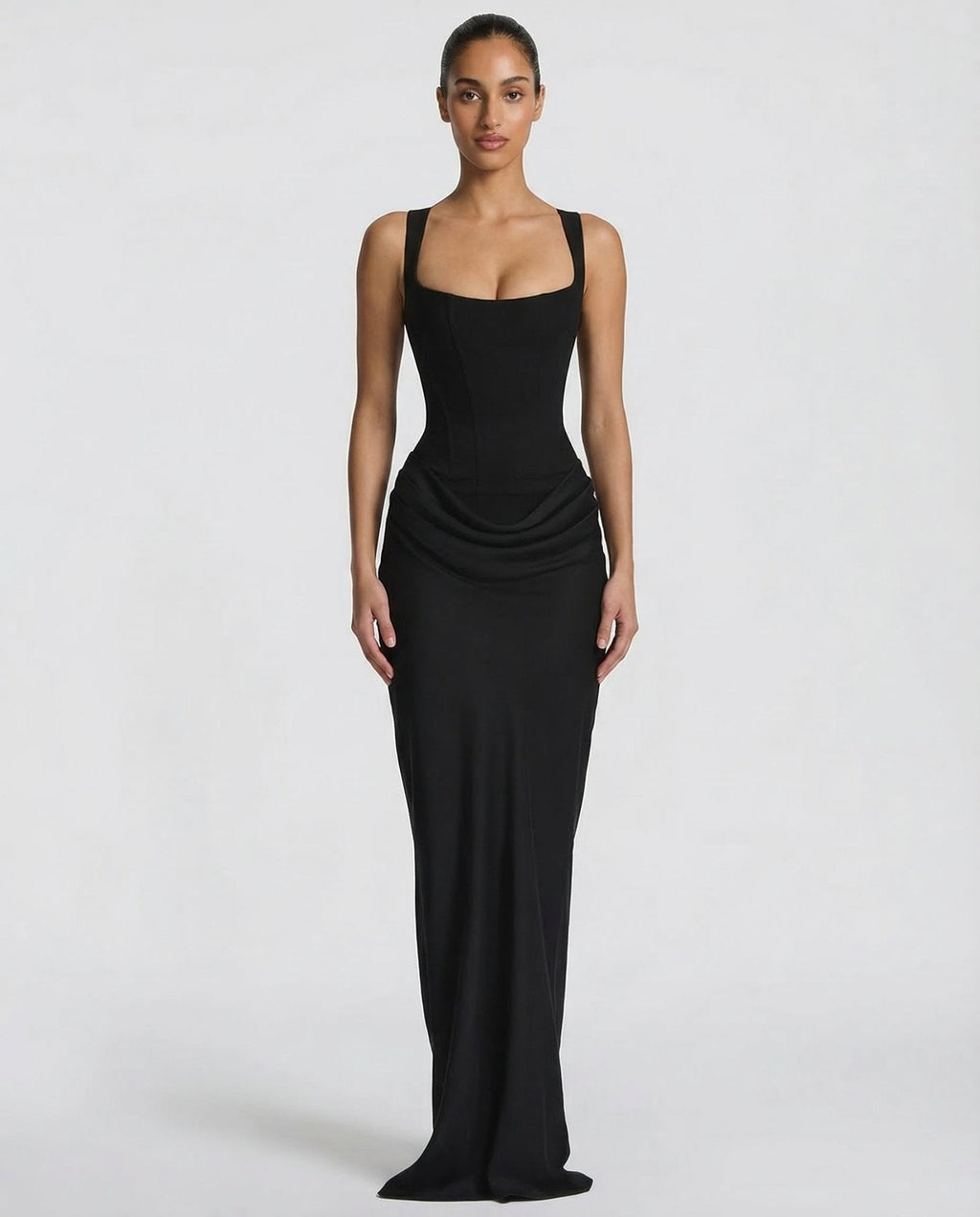 Draped corset maxi dress with wide straps and lace-up back - view 6